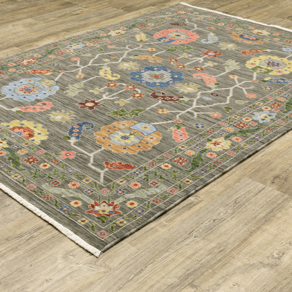 Leoness Persian Floral Indoor Area Rug, Grey, 7'10" x 10'10"