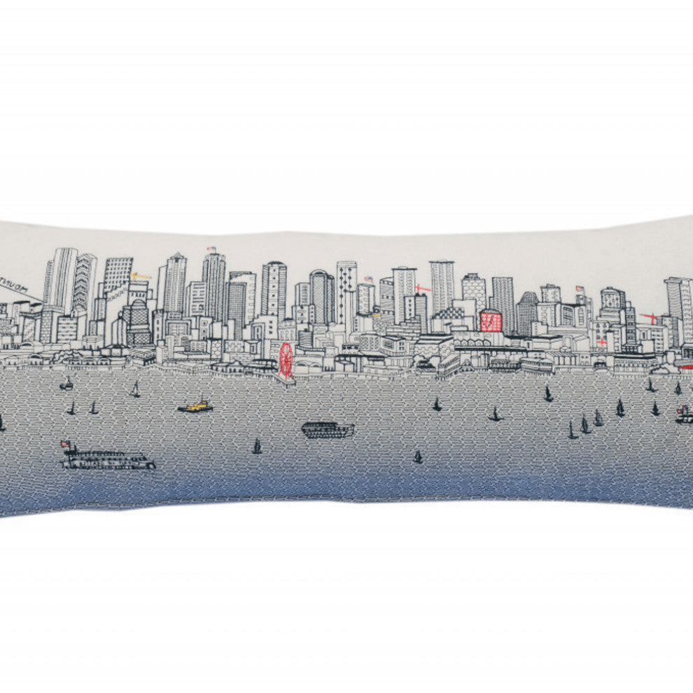 35" White Seattle Daylight Skyline Lumbar Decorative Pillow