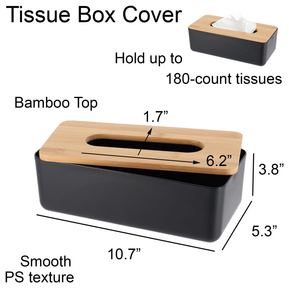 Black Padang Rectangular Tissue Box Cover Dispenser Bamboo