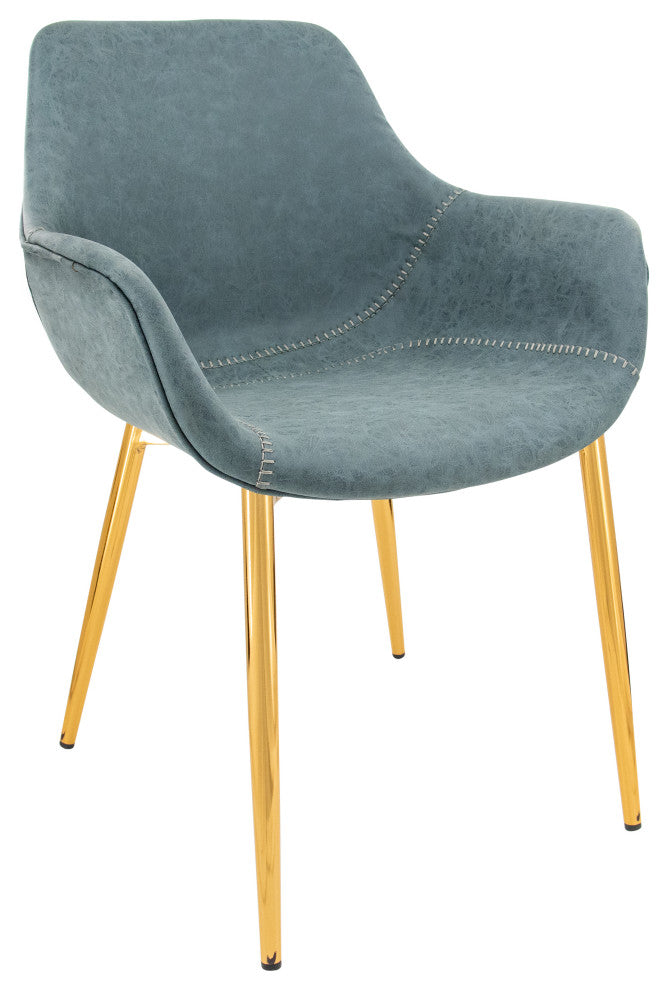 LeisureMod Markley Modern Leather Dining Armchair With Gold Legs, Peacock Blue