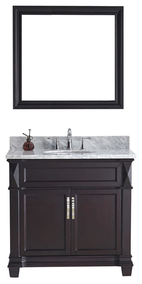 Virtu Victoria 36" Single Bathroom Vanity, Espresso With Marble Top, Mirror