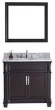 Virtu Victoria 36" Single Bathroom Vanity, Espresso With Marble Top, Mirror