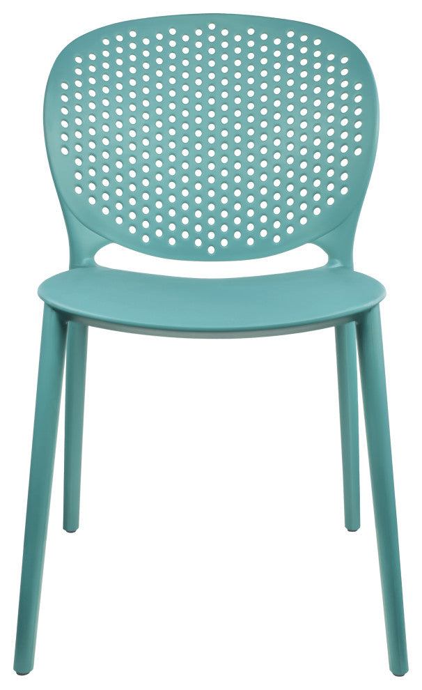 Stackable Plastic Armless Side Dining Chairs Fully Assembled Set of 2, Aqua Blue