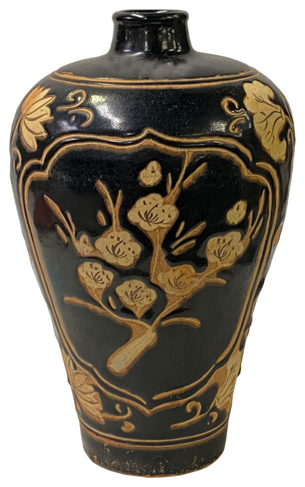 Chinese Ware Black Brown Glaze Ceramic Flower Vase Display Art Hws3027