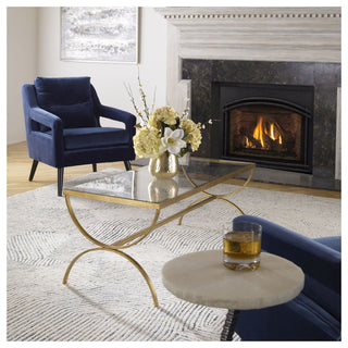 Uttermost 25186 Crescent 48"W Iron and Tempered Glass Coffee - Antique Gold