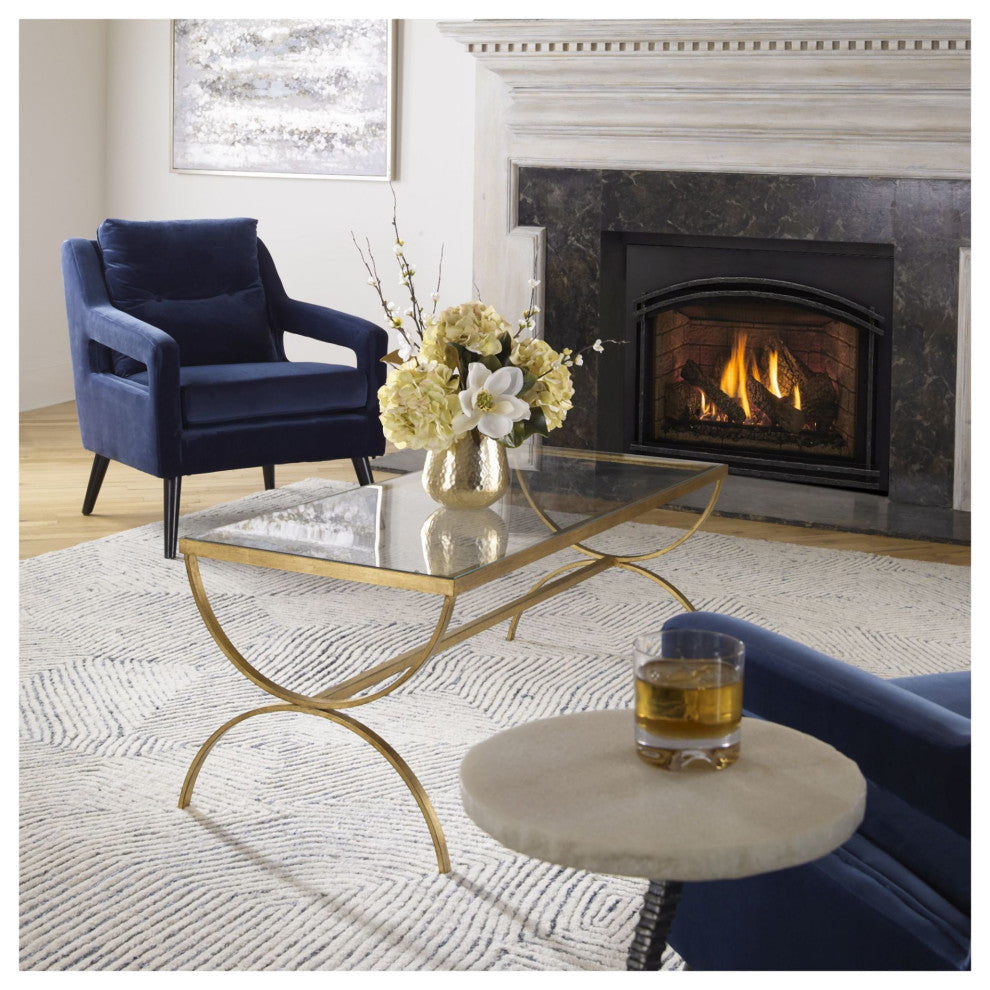 Uttermost 25186 Crescent 48"W Iron and Tempered Glass Coffee - Antique Gold