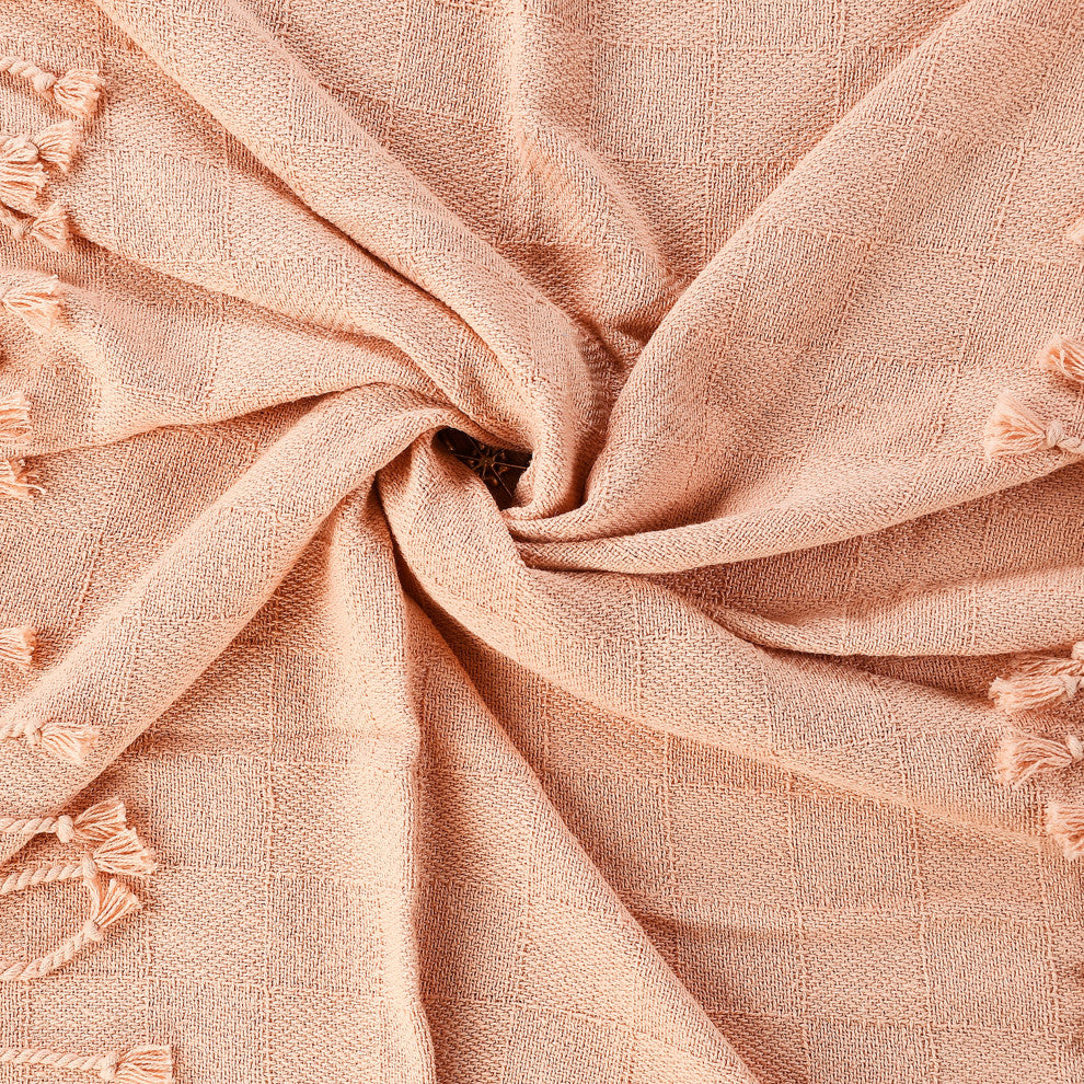 Diamonds Fringe Throw Blanket, Peach