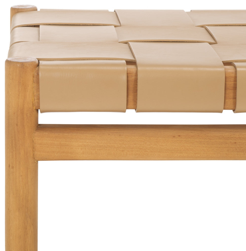 Safavieh Couture Devnie Woven Leather Bench, Tan/Natural