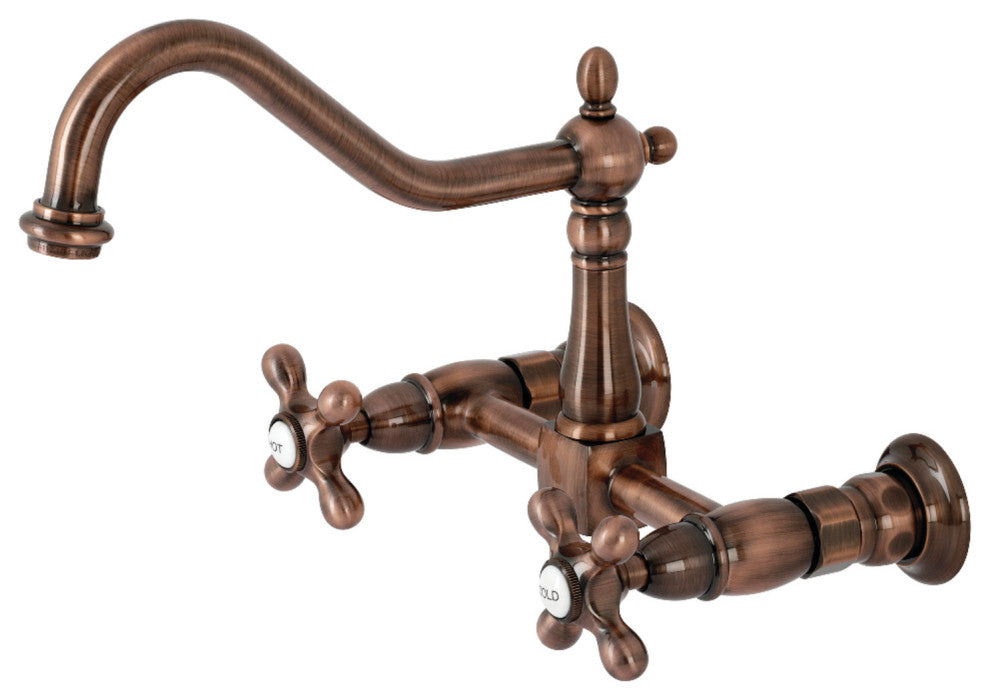 KS124AXAC Heritage Wall Mount Bridge Kitchen Faucet, Antique Copper