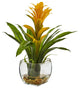 Bromeliad With Glass Vase Arrangement, Yellow