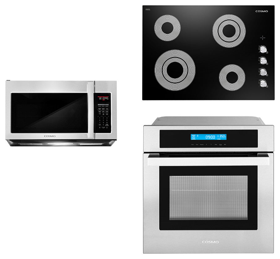 3-Piece 30" Electric Cooktop 30" Over The Range Microwave 24" Wall Oven