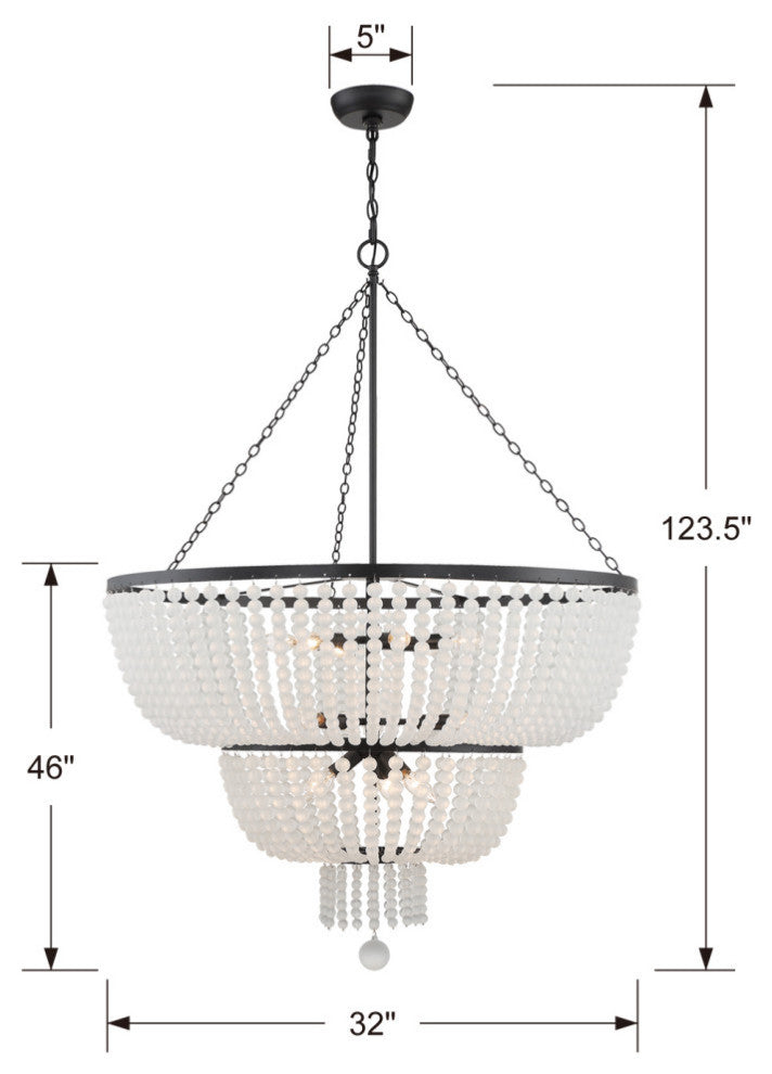 Rylee 12 Light Chandelier in Matte Black with Frosted Glass Beads