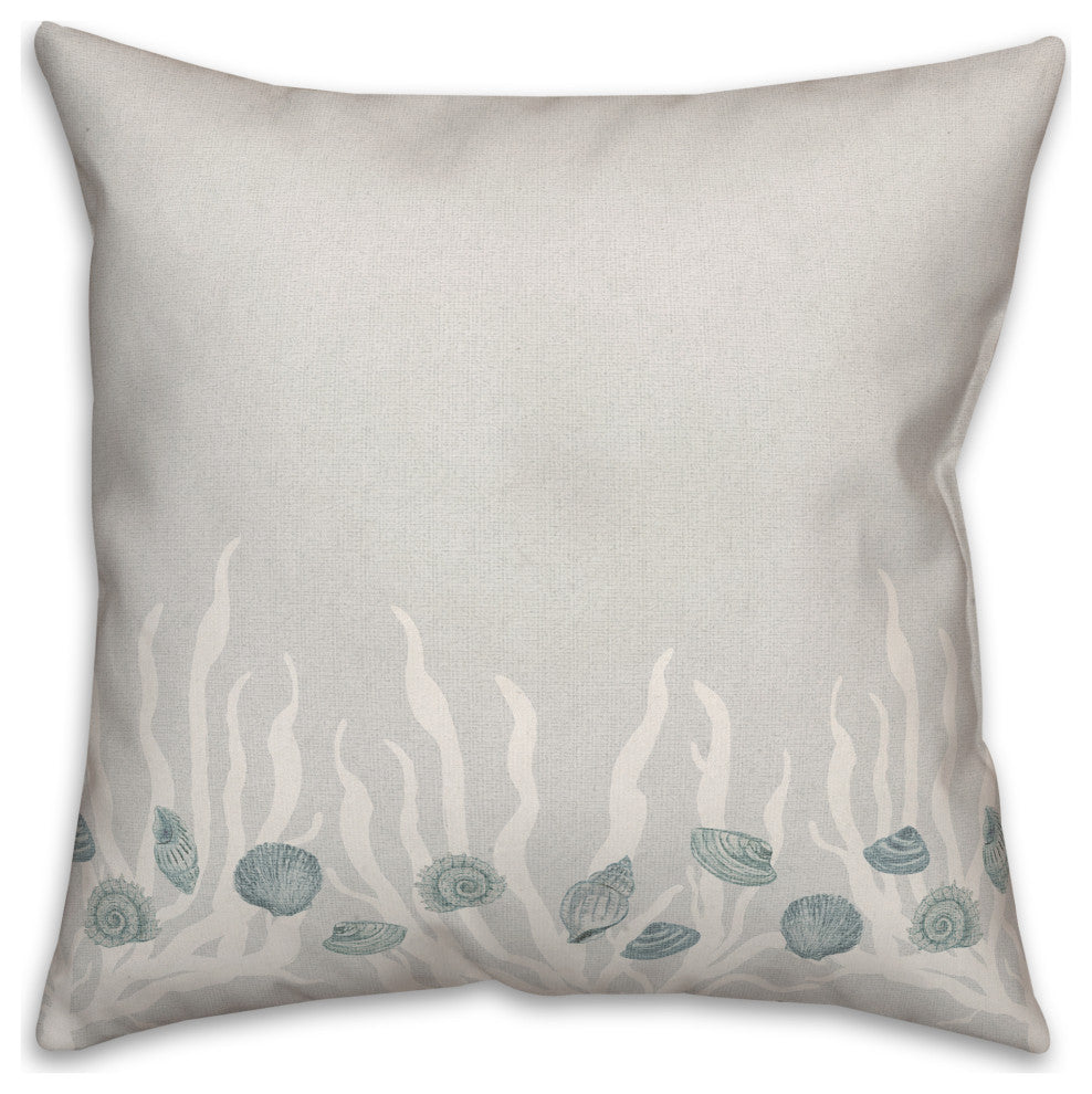 Blue Shell and White Coral Border on Blue 18 x 18 Spun Poly Pillow