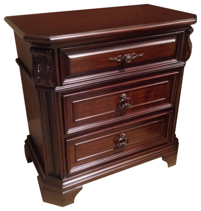 Benzara BM174449 Wooden Night stand In Cherry Brown