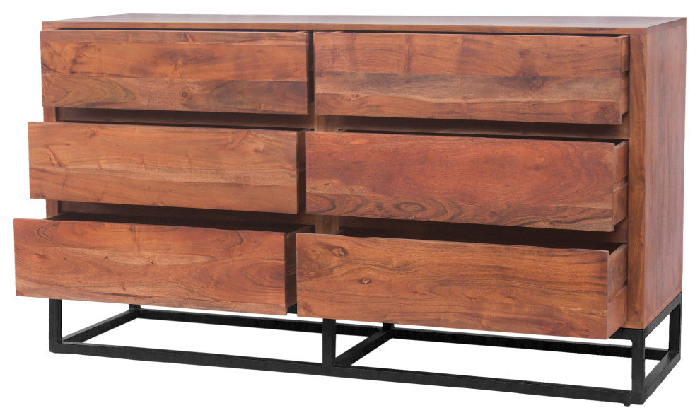 Modern Acacia Wood Dresser or Display Unit With Metal Base Walnut Brown/Black