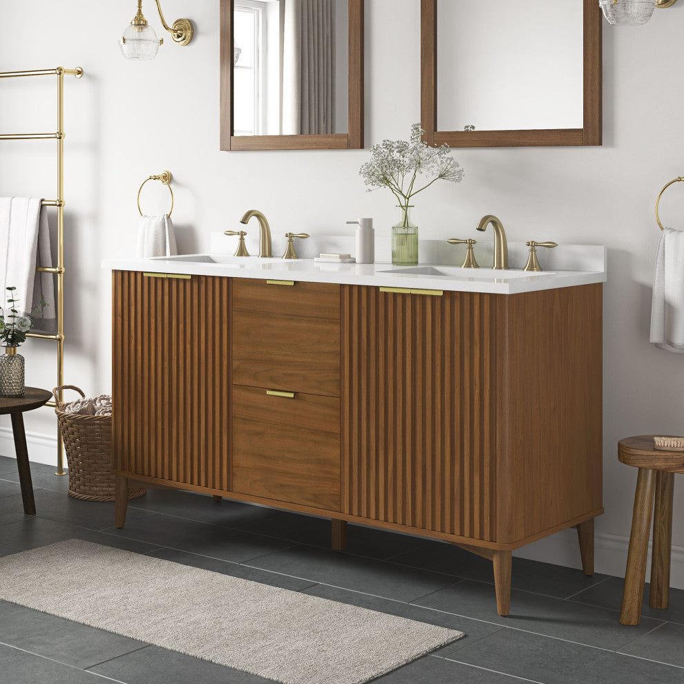 OVE Decors Gabi Single Sink Bathroom Vanity, Warm Walnut, 60", Double Sink