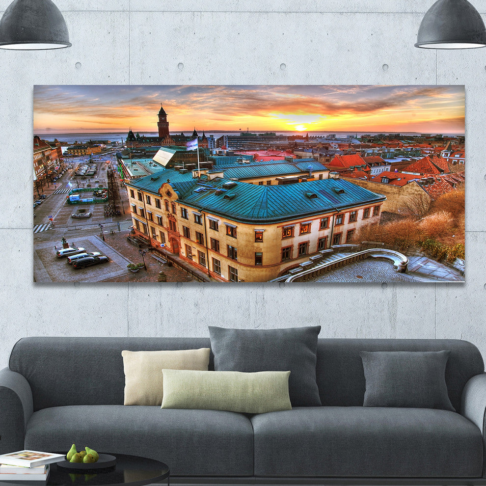 Colorful City Landscape, Large Cityscape Canvas Art Print, 60"x28"