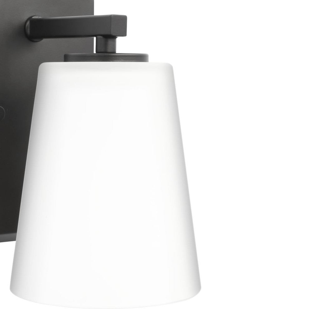 Vertex Collection One-Light Matte Black Etched White Glass Bath Light