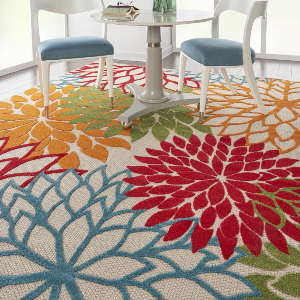 6 x 9 Green Floral Indoor Outdoor Area Rug