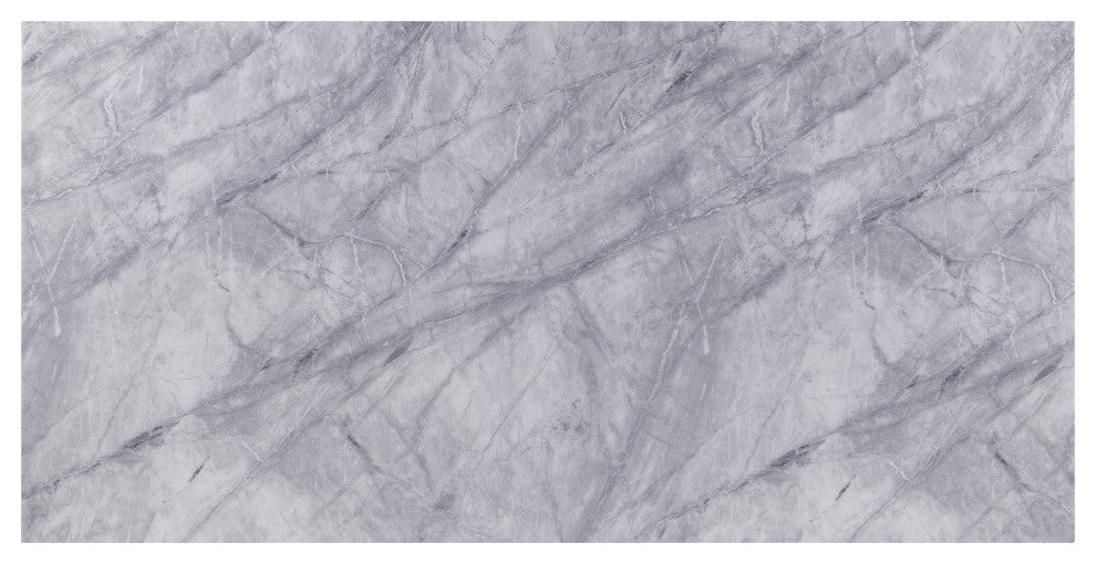Satinka Dining Table, Light Gray Printed Faux Marble and Mirrored Silver Finish