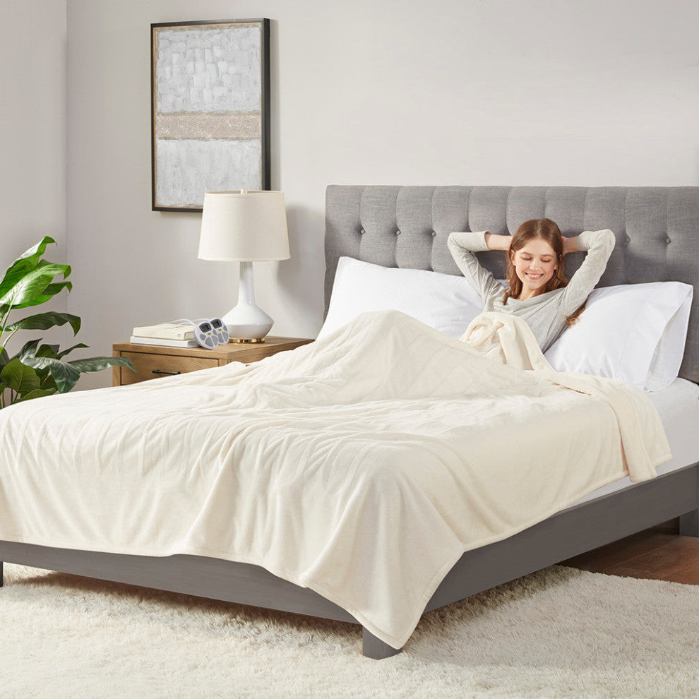 Serta Plush Heated Blanket, Ivory