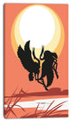 Birds at Sunset Vector Drawing, Large Abstract Canvas Wall Art, 16"x32"