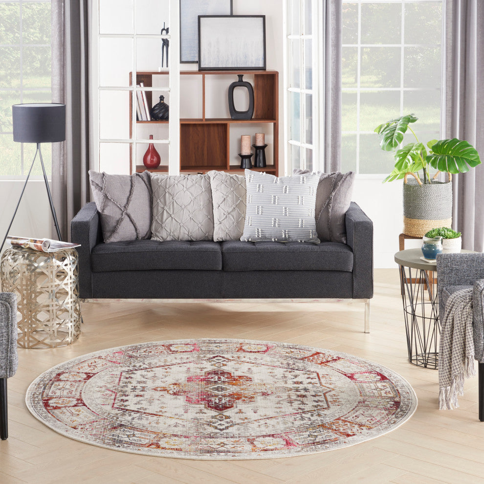 Nourison Vintage Kashan 6' x Round Ivory Red Vintage Indoor Area Rug