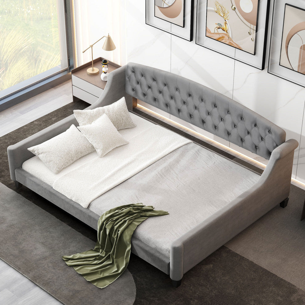 Gewnee Modern Luxury Tufted Button Daybed,Full in Gray
