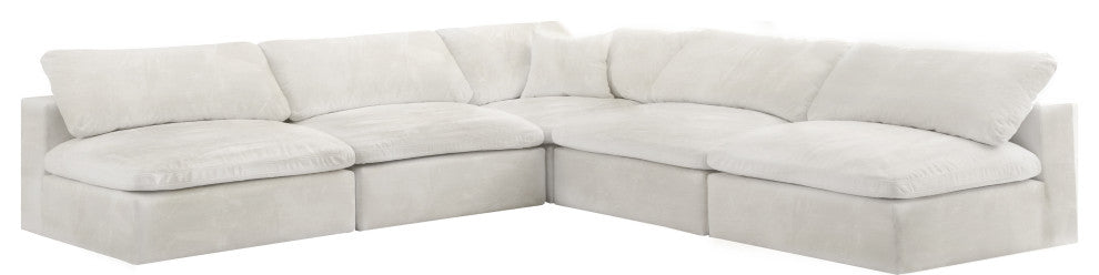 Cozy Velvet Upholstered Comfort L-Shaped Modular Sectional, Cream, 5-Piece: 4 Armless Chair, 1 Corner Chair