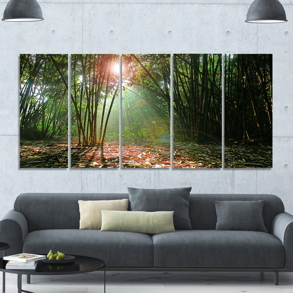 Amazing Green Forest at Sunset, Landscape Canvas Art Print, 60"x28", 5 Panels
