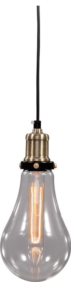 Single Pendant Light, Brass Hardware, Black Cord