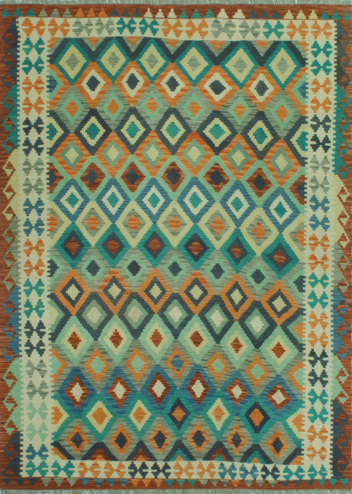Sangat Kilim Zehra Rust/Blue Rug, 6'9x9'7
