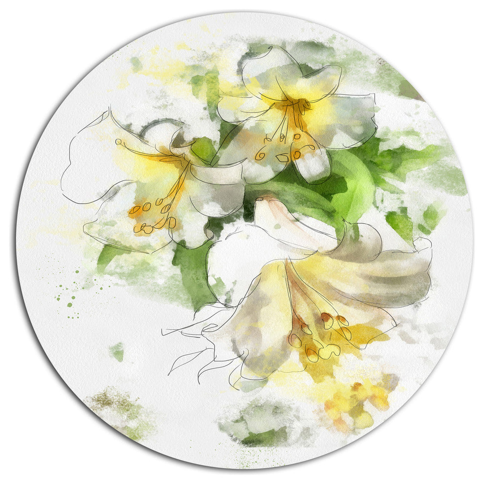 Bunch Of Small Flowers Watercolor, Floral Disc Metal Wall Art, 11"
