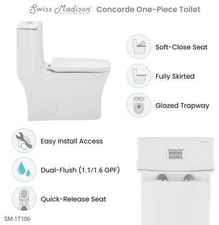 Concorde One-Piece Square Toilet Dual Flush 0.8/1.28 GPF, Glossy White