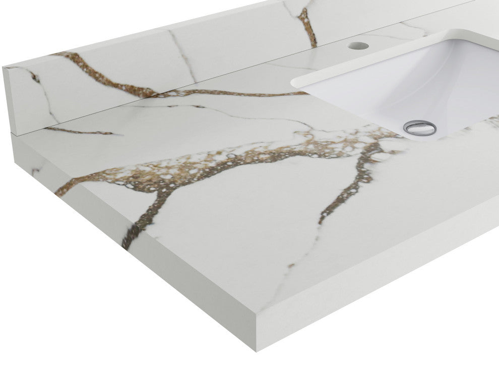 Aberdeen 30 Single Sink Bath Vanity in Hale Navy Blue  2" Calacatta Gold