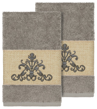 Scarlet 2-Piece Embellished Hand Towel Set, Dark Gray