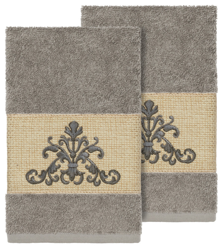 Scarlet 2-Piece Embellished Hand Towel Set, Dark Gray