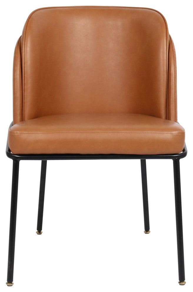 Jagger Vegan Leather Upholstered Dining Chair, Set of 2, Cognac, Matte Black Finish