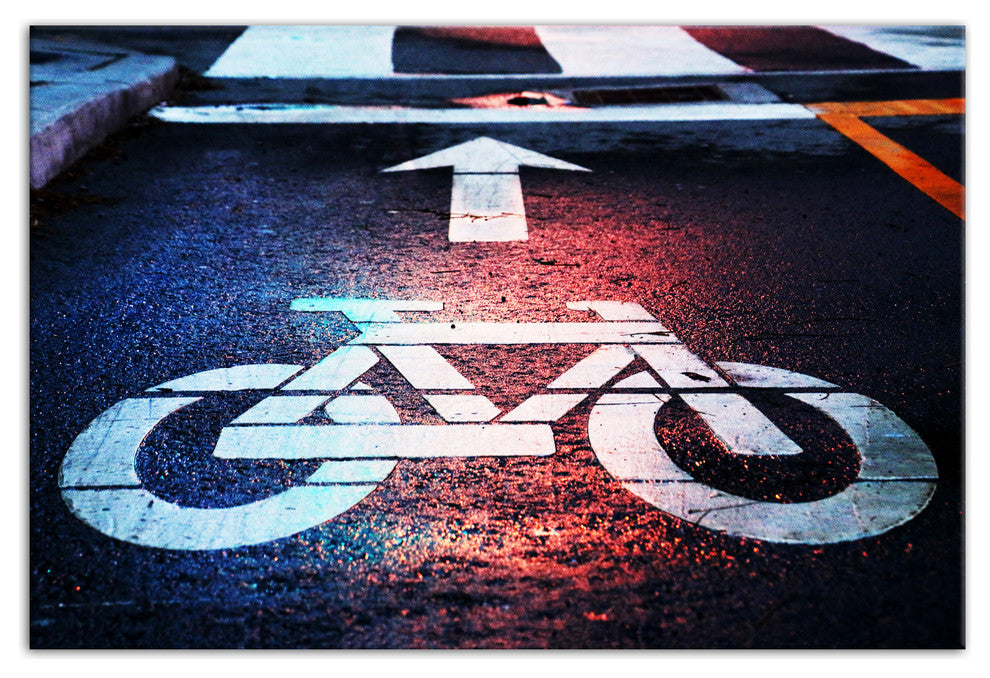 Bike Sign in the Rain 20x30 Print on Canvas