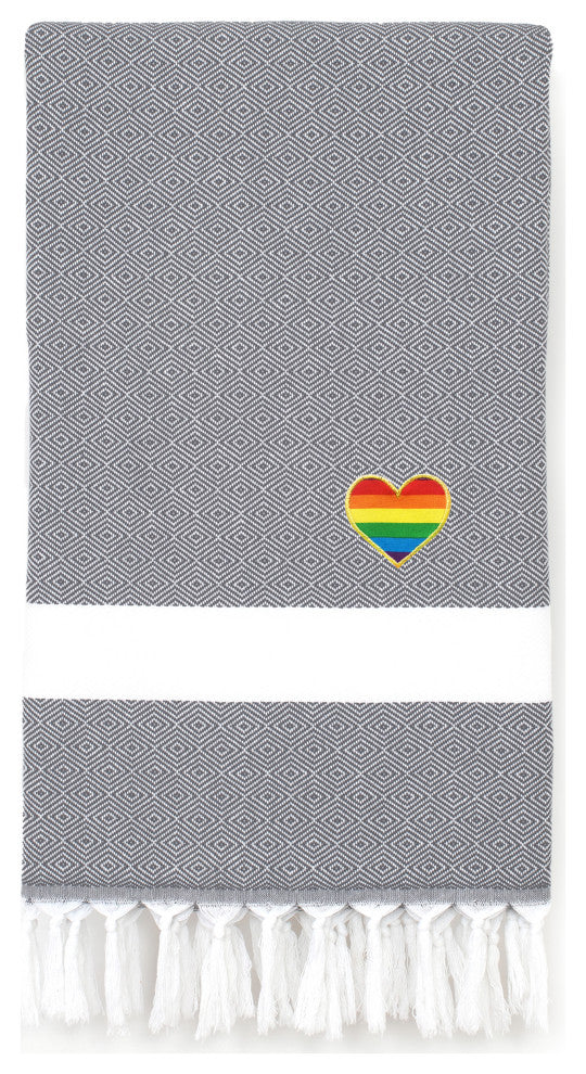 Diamond Cheerful Rainbow Heart Pestemal Beach Towel, Grey