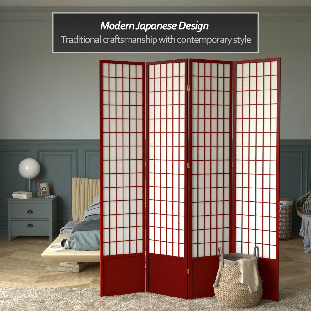 7'' Tall Window Pane Shoji Screen, Rosewood, 4 Panels