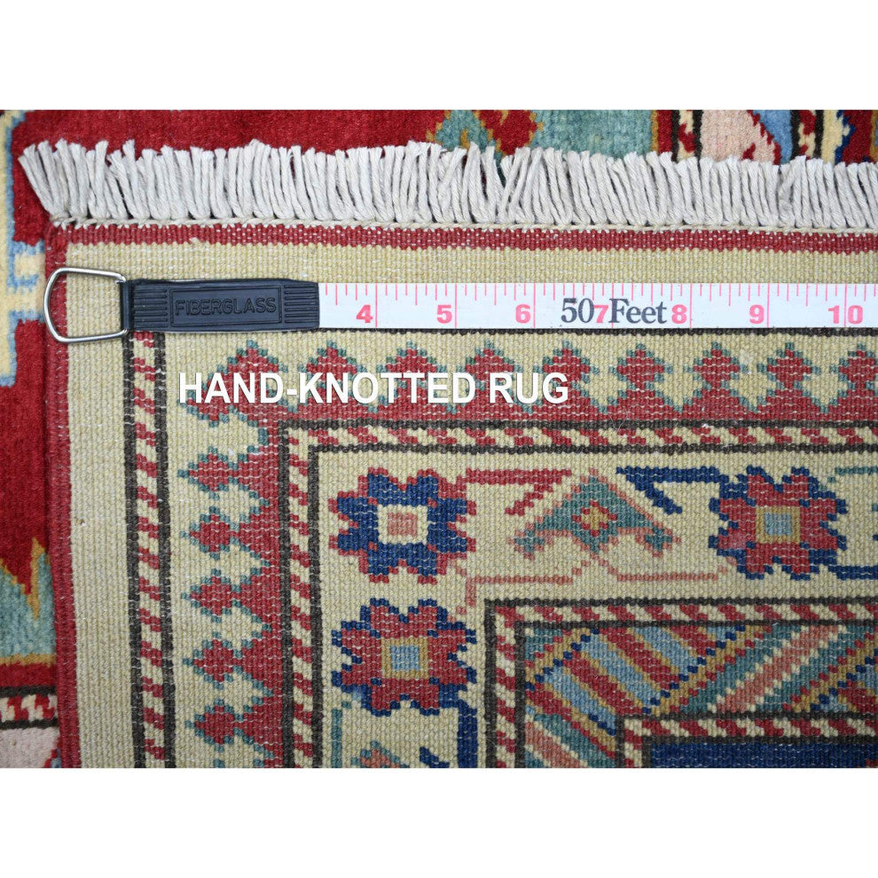 Feather White Afghan Weave Super Kazak Pure Wool Oriental Rug, 6'9"x9'4"