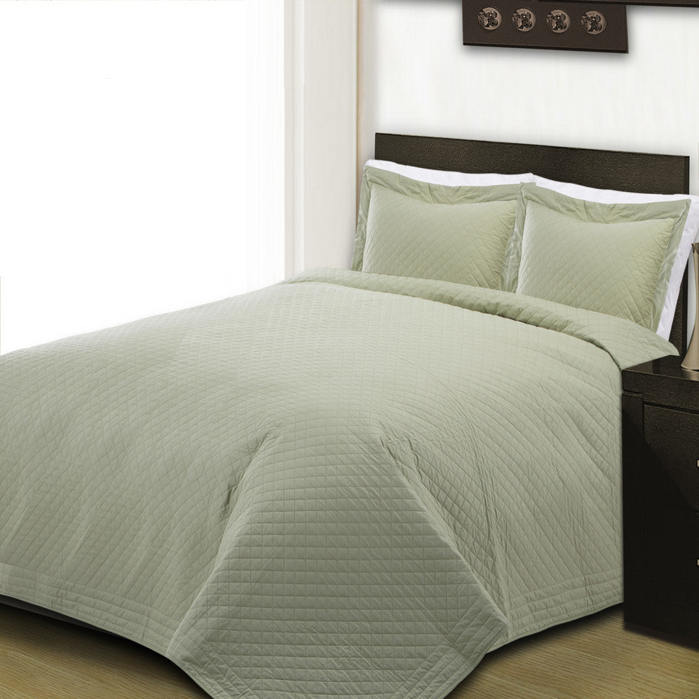 Cottonpure 100% Cotton Diamond Quilt , Sage, King
