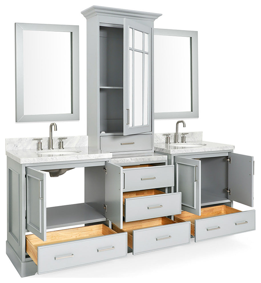 Ariel Stafford 85" Rectangle Sinks Bath Vanity Carrara Marble Espresso