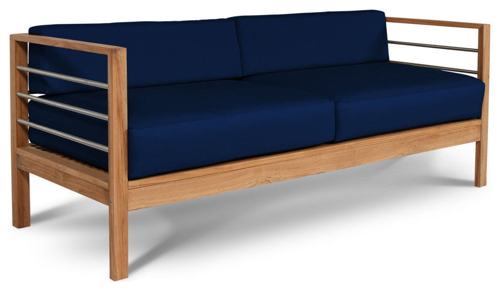 SoHo 4-Piece Teak Outdoor Patio Deep Seating Set with Sunbrella Navy Cushions