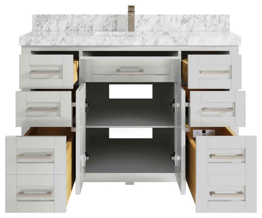 Cambridge 48 Single Sink Bath Vanity in Coventry Gray 2" Carrara Marble