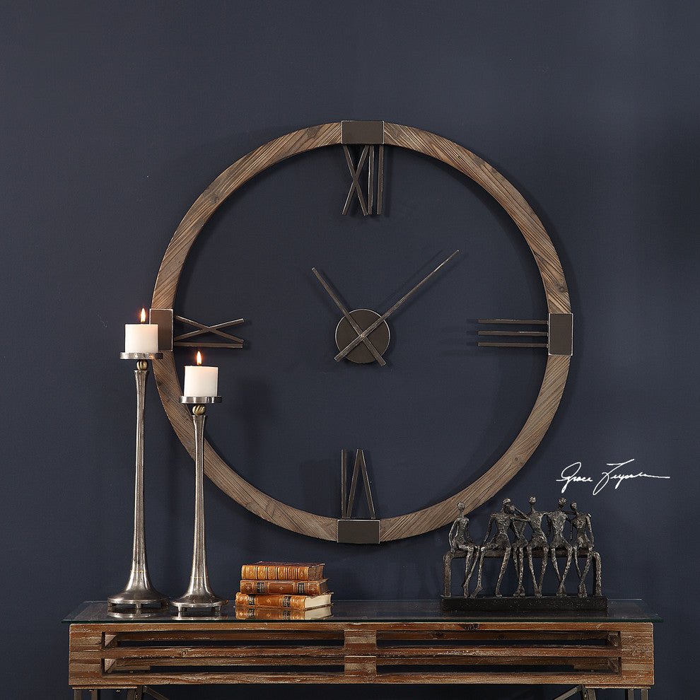 Retro Modern Wood Iron Round Wall Clock | Open Floating Center Mid Century