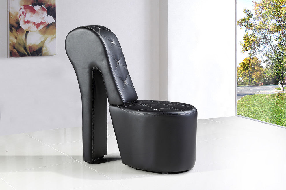 High Heel Crystal Studs Shoe Chair, Black