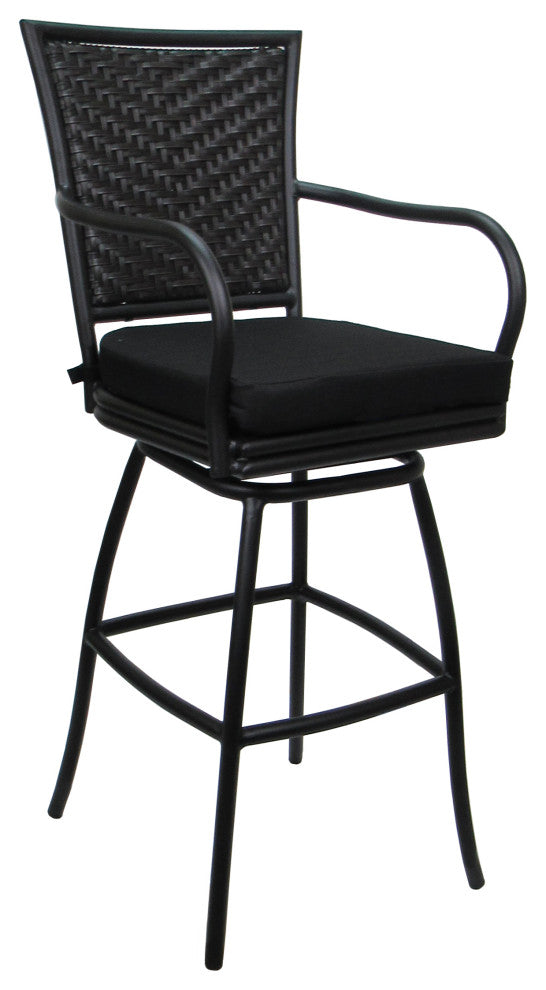 Outdoor Patio Bar Stool Elon With Arms, Black Black, 26"