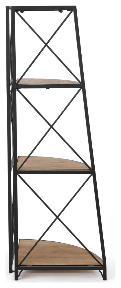 GDF Studio Venice Outdoor Naturally Antique Firwood 3-Tier Corner Shelf